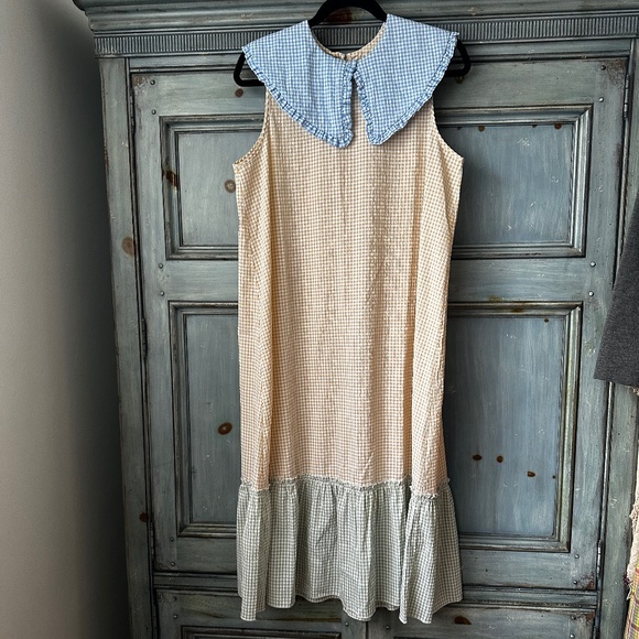 Lisa Says Gah Stevie Gingham Patchwork Midi Dress Size L - Picture 2 of 11